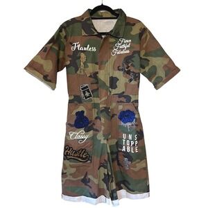 Unique Maximalist Baddie Bling Camo Rhinestone Sequin Praise God Travel Romper